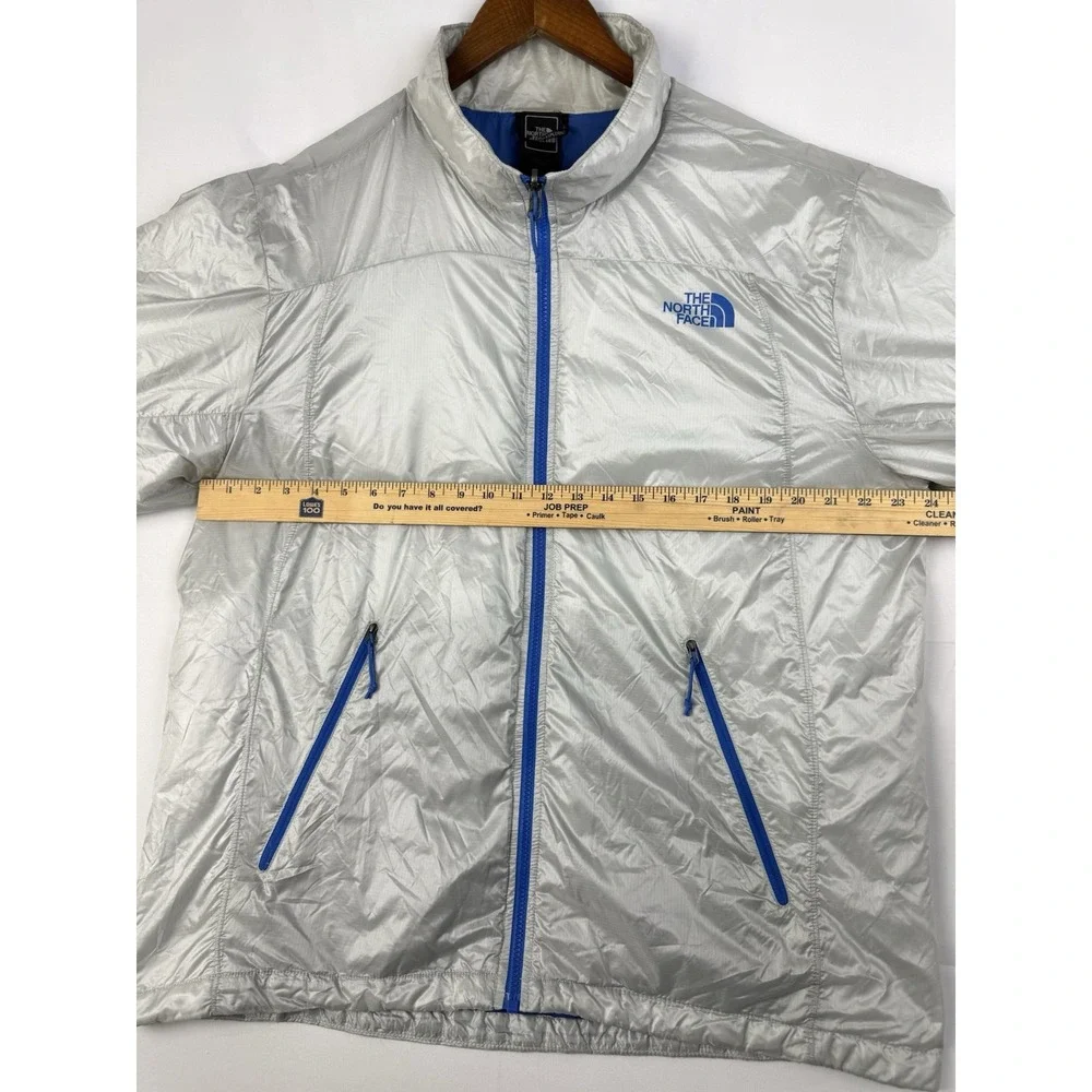The North Face Puffer Jacket Mens Sz . XL Silver Metallic Full Zip Blue Accent